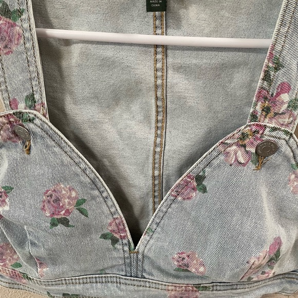 NWT 90’s Style Jean Bustier Crop Top w/ Pink Floral Design - Picture 7 of 12